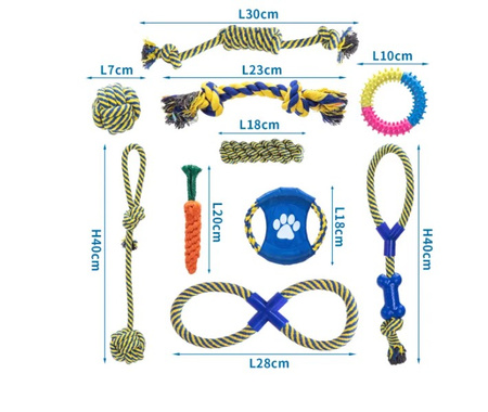 Zestaw zabawek z bawełnianego sznura dla zwierząt (10 sztuk)