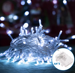 Lampki  sznurkowe 3 baterie AA, Zimna biel, 10m