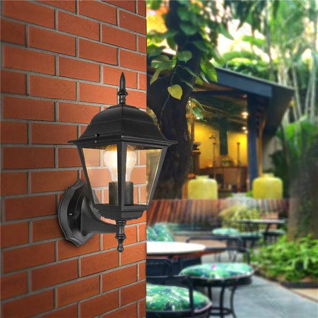 Lampa zewnętrzna ścienna ozdobna czarna 195x150x355mm