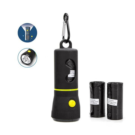 Pojemnik z latarką + 3 rolki woreczków na odchody czarny