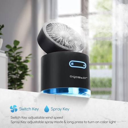 Wentylator biurkowy, nawilżacz akumulatorowy na USB