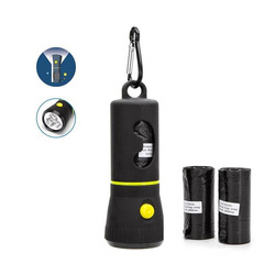 Pojemnik z latarką + 3 rolki woreczków na odchody czarny