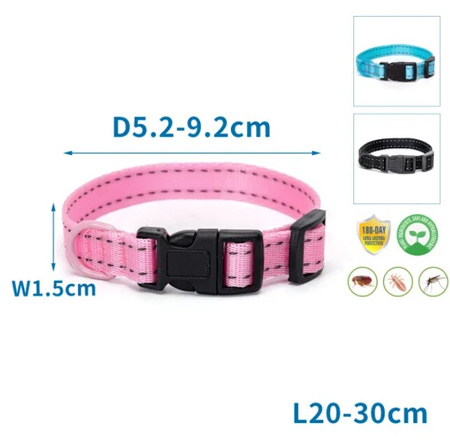 Regulowana obroża przeciw pasożytom 20-33cm 1,5cm 